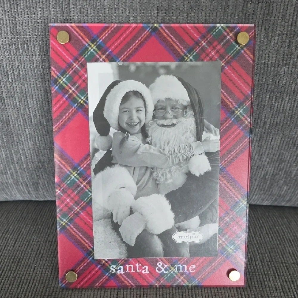 Mud Pie Festive Red Plaid Picture Frame, 'Santa & Me', New, 4×6 Photo